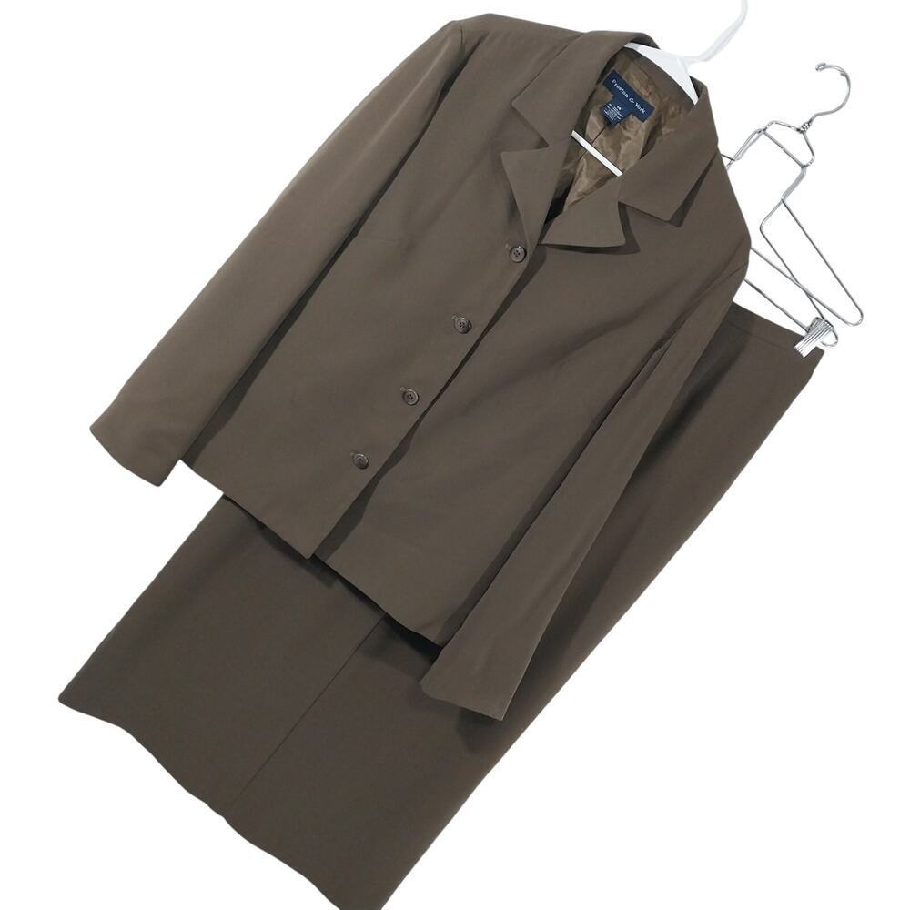 PRESTON & YORK! KHAKI GREEN DRAPEY, FLOWING MICROFIBER 2PC PANTS SUIT! SZ 14 - Picture 1 of 13